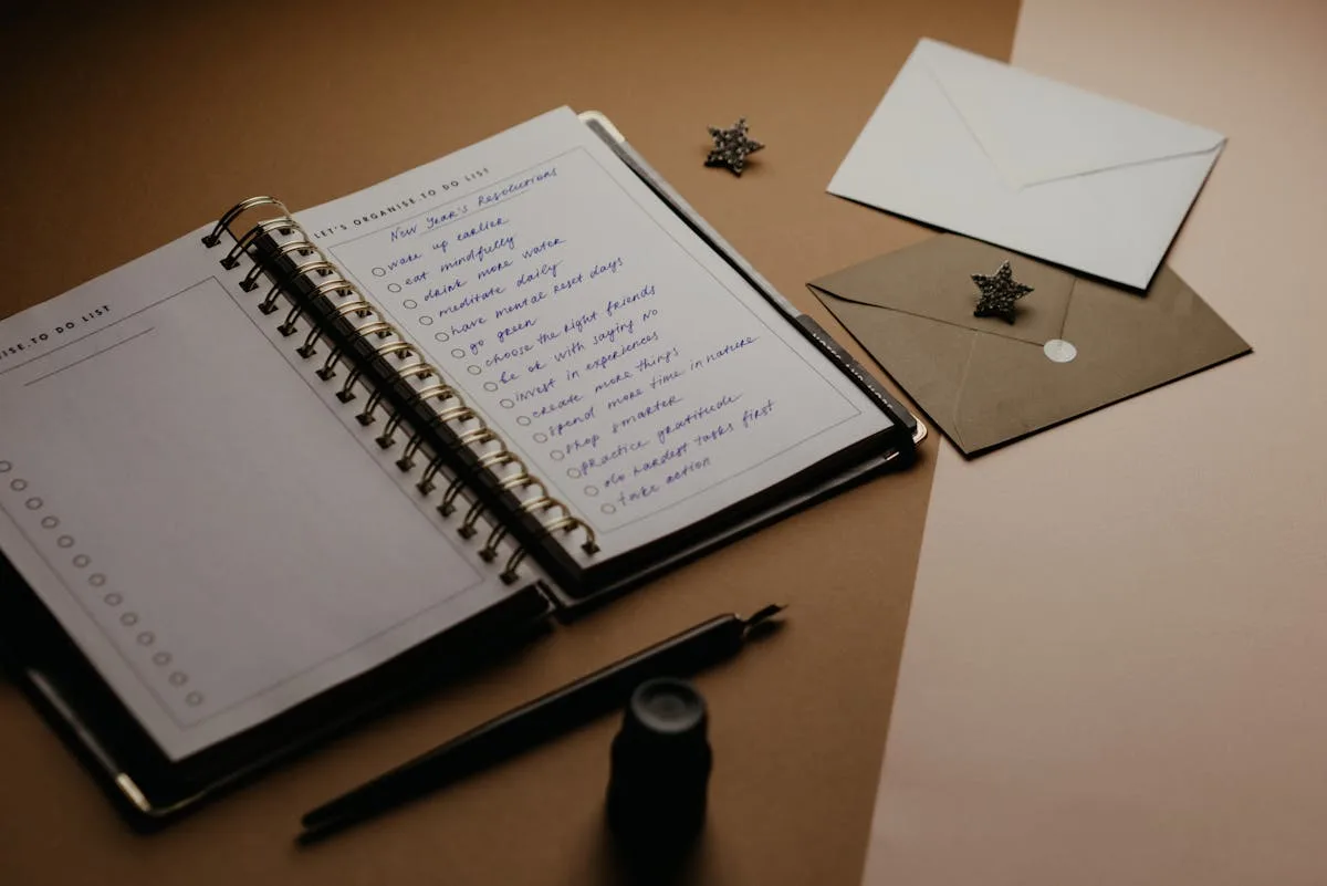 Handwriting and bullets in a spiral notebook