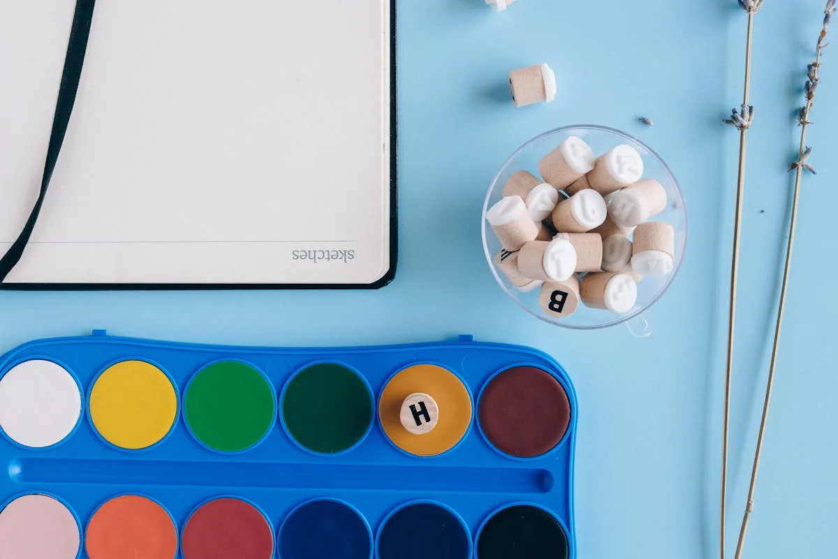 Watercolor paint palette used as a mood tracker color key