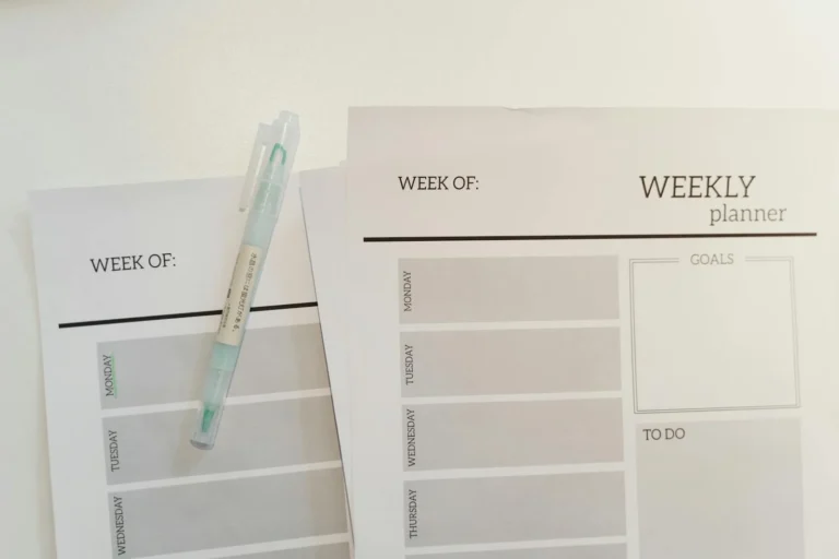 Printable bullet journal template pages on a desk
