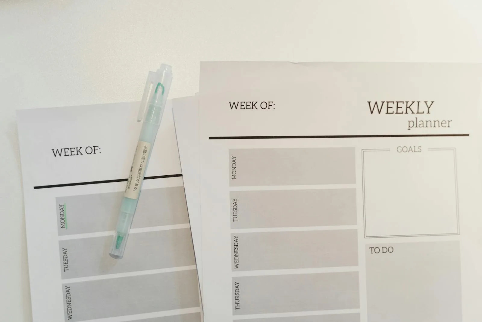 Printable bullet journal template pages on a desk