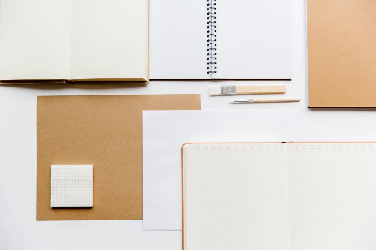 Flat lay of printable stationery and paper