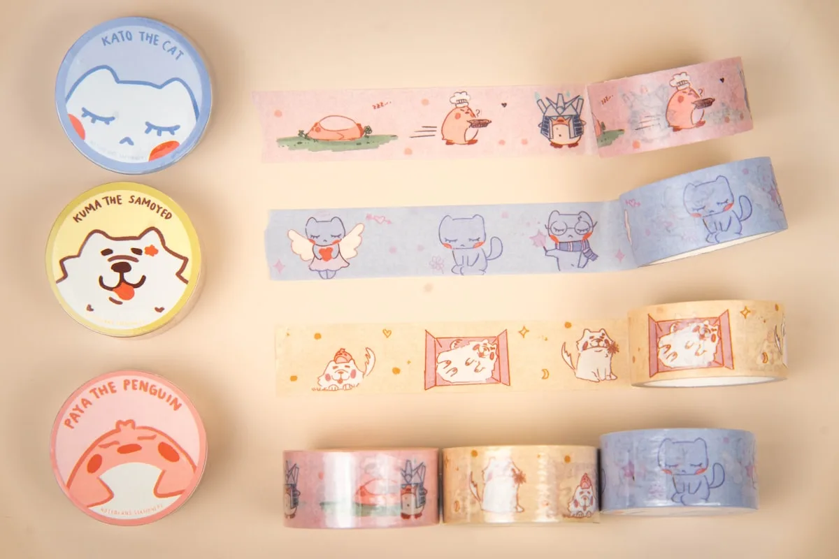 Rolls of decorative patterned washi tape