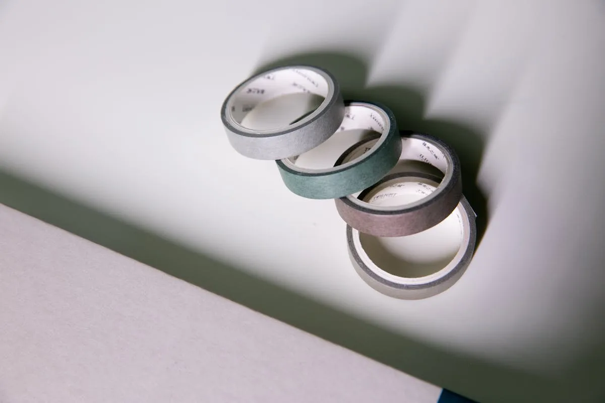 Rolls of muted paper craft tape on a soft background