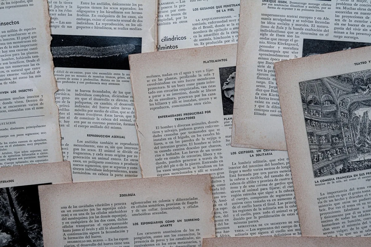 Vintage printable paper pages with aged text