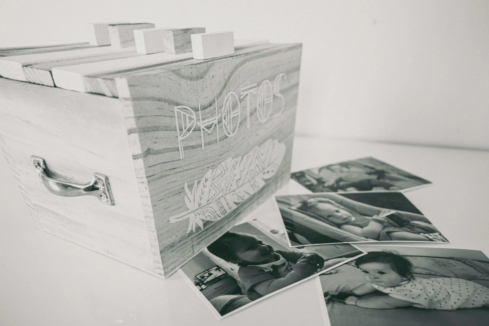 Baby first-year scrapbook with photos and keepsakes