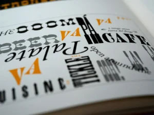 Typographic magazine spread showing different display fonts and letterforms