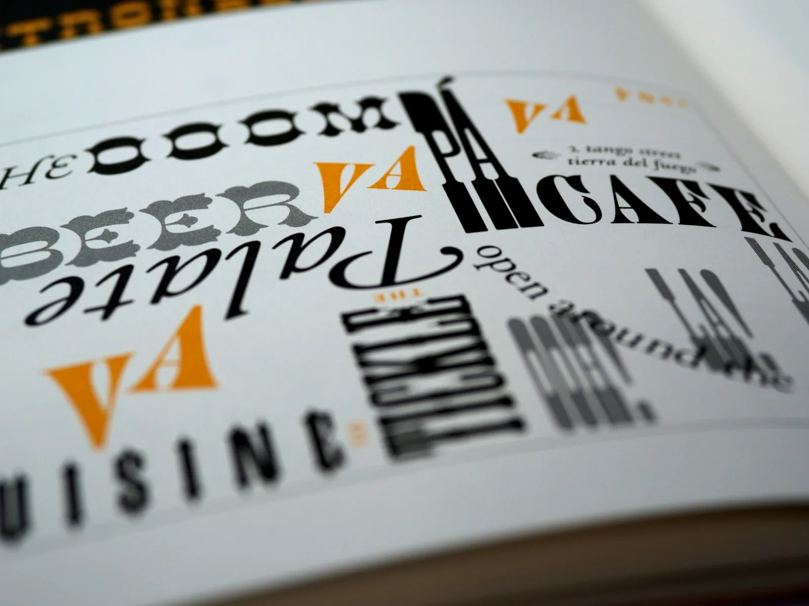 Typographic magazine spread showing different display fonts and letterforms