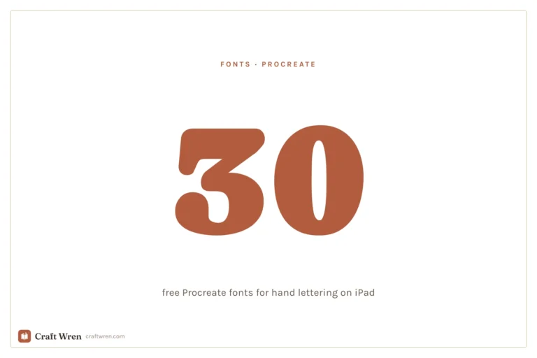 30 free Procreate fonts for hand lettering, cover graphic with the number 30 in a rounded display font