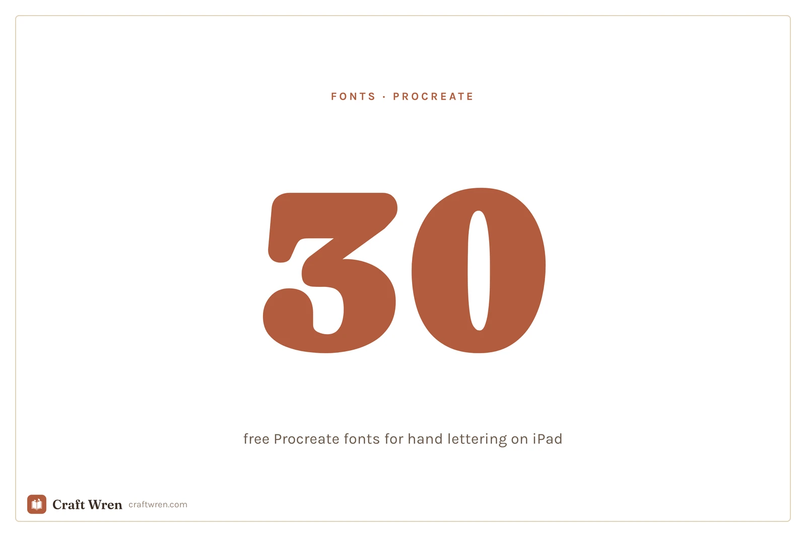 30 free Procreate fonts for hand lettering, cover graphic with the number 30 in a rounded display font