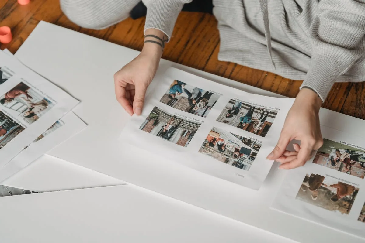 Arranging photos into a scrapbook layout