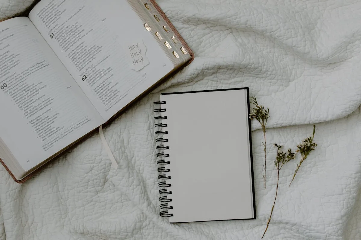 A fabric-covered scrapbook or journal