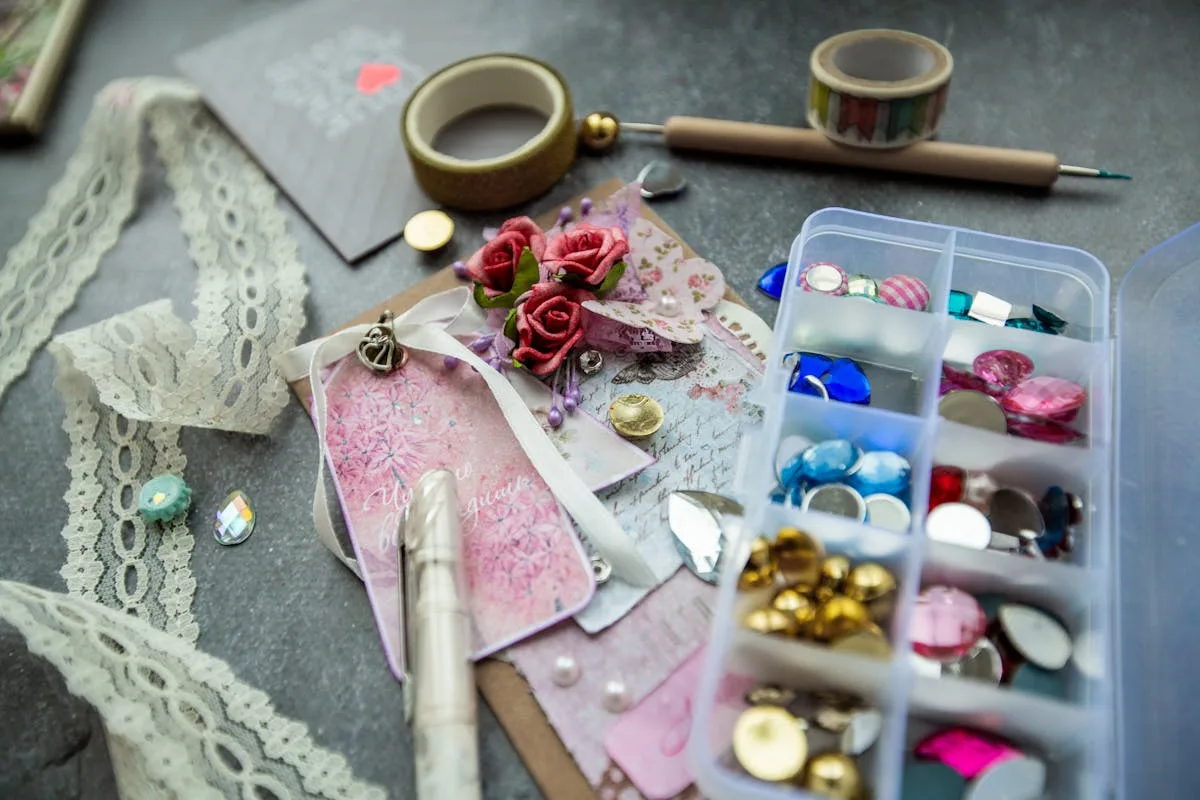 Scrapbook embellishments arranged by style
