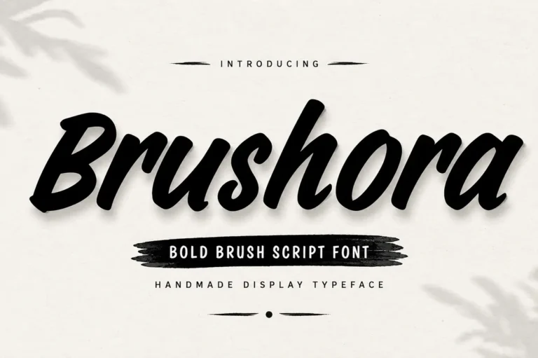 Brushora font preview, bold brush script with a dry brush edge