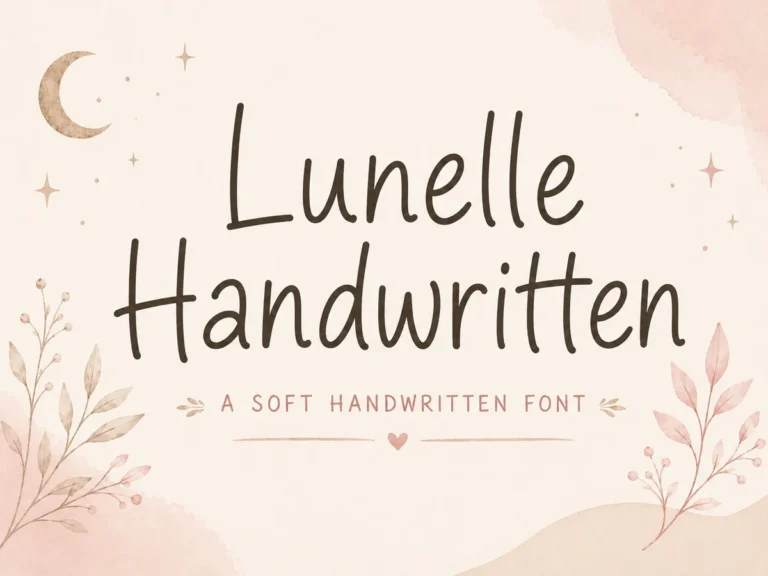 Lunelle font preview, soft handwritten font with a gentle lean