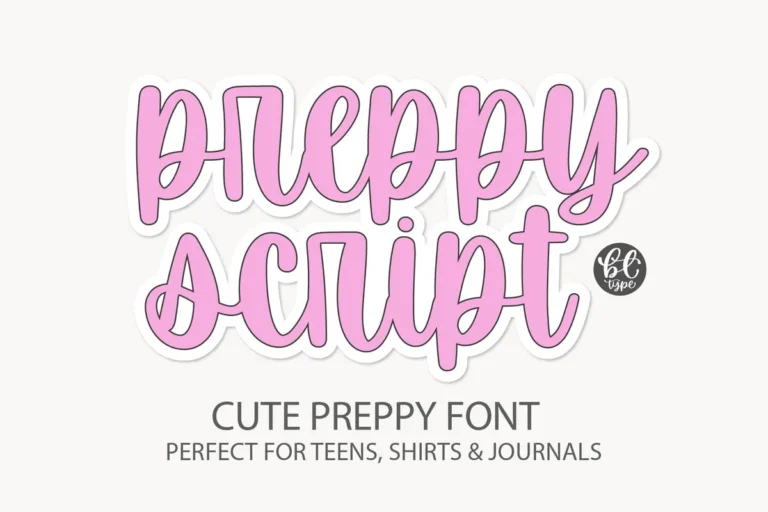 Preppyscript font preview, puffy preppy script drawn with a sticker outline