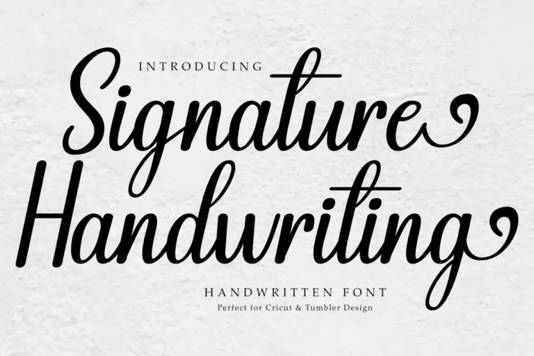 Signature Handwriting font preview, slanted connected signature script