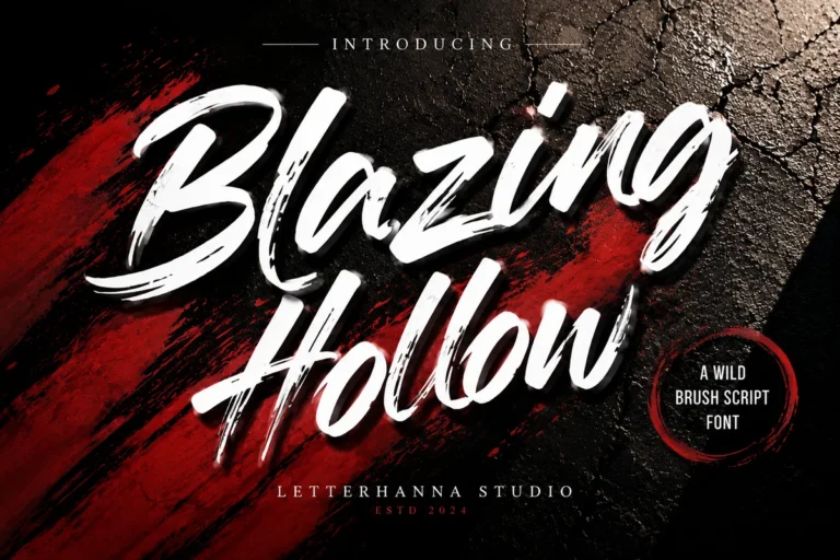 Blazing Hollow font preview, wild brush script with dry drag edges