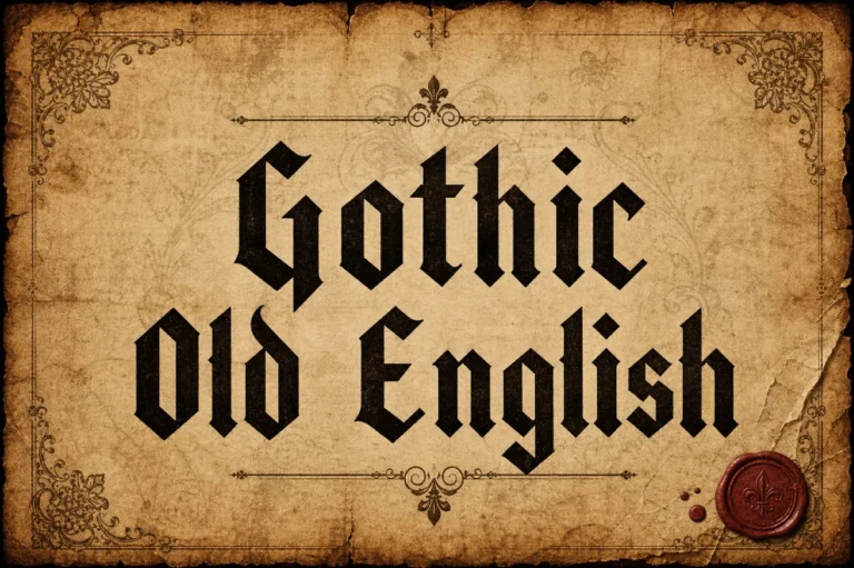 Gothic Old English font preview showing plain classic blackletter capitals