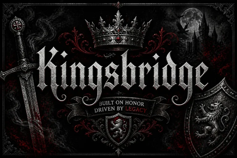 Kingsbridge font preview, a modern gothic blackletter with clean stems