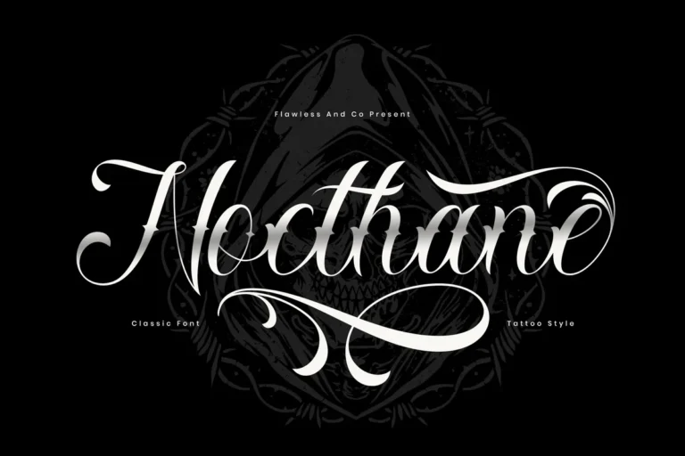Nocthane font preview, fine tall tattoo script with separate flourishes