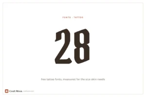 28 free tattoo fonts, cover graphic with the number 28 in a blackletter face