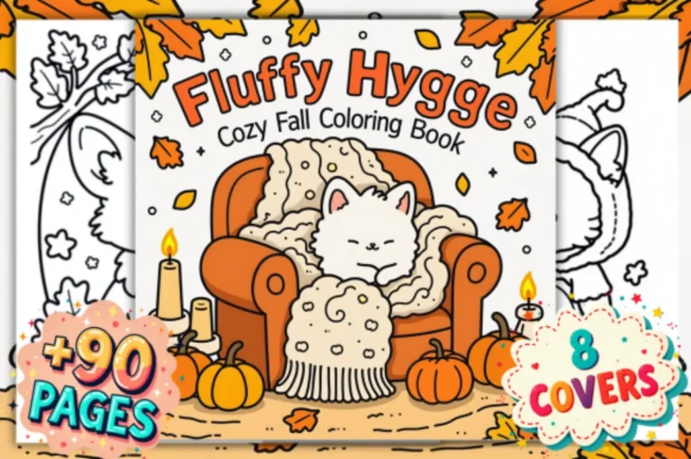 Fluffy Hygge Cozy Fall Coloring Book preview