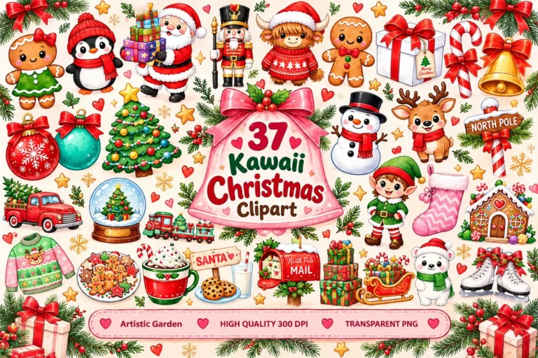 Kawaii Christmas Clipart Bundle preview