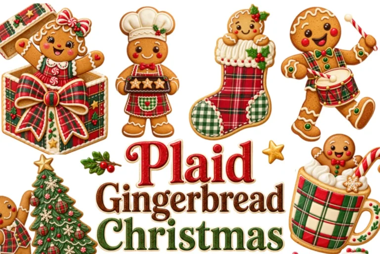 Plaid Gingerbread Christmas Clipart preview