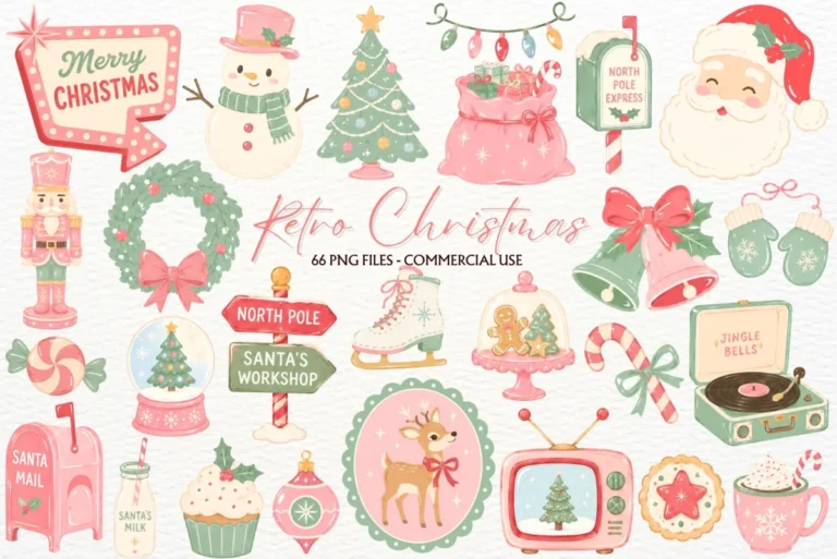 Retro Christmas Clipart Winter Holiday preview