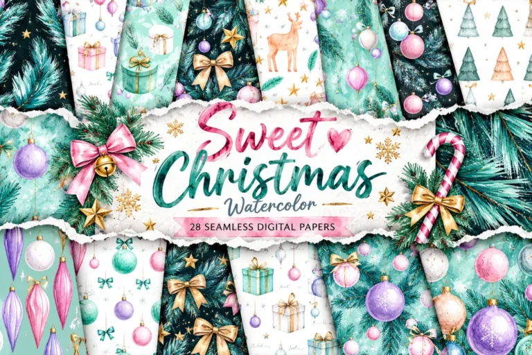 Sweet Christmas Watercolor Digital Paper preview