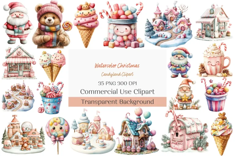 Watercolor Christmas Candyland Clipart preview