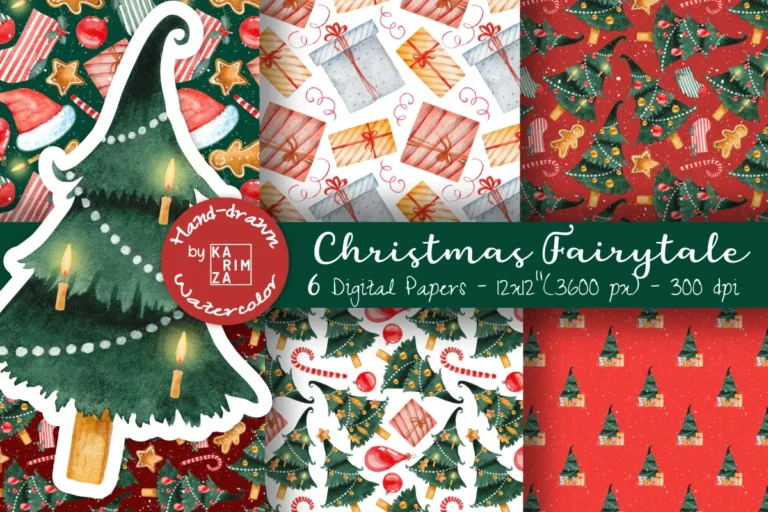 Watercolor Christmas Digital Paper Pack preview